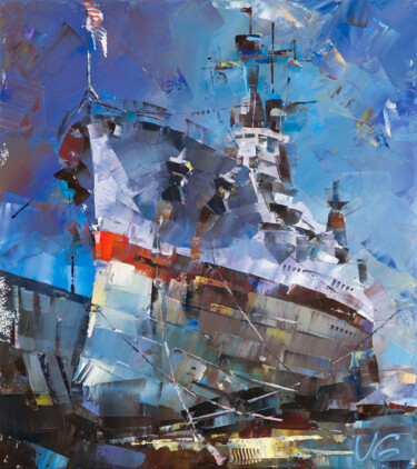绘画 标题为“USS TEXAS in a dryd…” 由Volodymyr Glukhomanyuk, 原创艺术品, 油 安装在木质担架架上