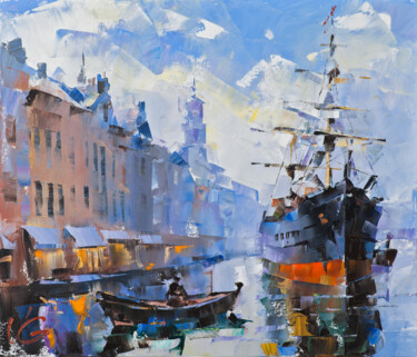 Painting titled "SERENITY CANAL Seri…" by Volodymyr Glukhomanyuk, Original Artwork, Oil Mounted on Wood Stretcher frame