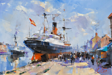 Painting titled "DAILY BUSTLE Series…" by Volodymyr Glukhomanyuk, Original Artwork, Oil Mounted on Wood Stretcher frame