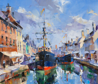 Painting titled "FANTASY ABOUT PORT…" by Volodymyr Glukhomanyuk, Original Artwork, Oil Mounted on Wood Stretcher frame