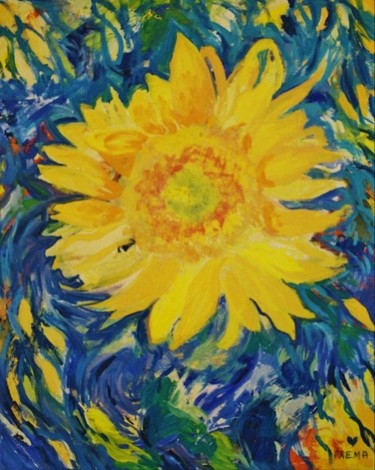 Painting titled "Sunflower" by Prema (Risto), Original Artwork, Oil