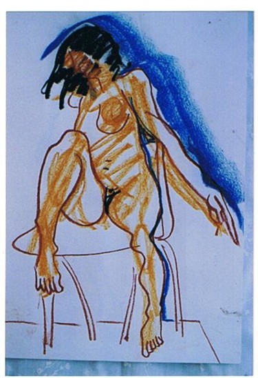 Drawing titled "The blue chair again" by Prema (Risto), Original Artwork
