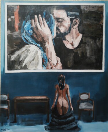 Painting titled "The Kiss" by Marittie De Villiers, Original Artwork, Acrylic Mounted on Wood Stretcher frame