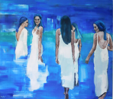 Painting titled "Five Goddessess" by Marittie De Villiers, Original Artwork, Acrylic Mounted on Wood Stretcher frame