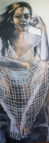 Painting titled "The Silver Dress" by Marittie De Villiers, Original Artwork, Acrylic Mounted on Wood Stretcher frame