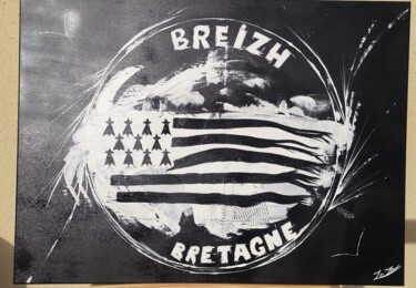 Painting titled "Drapeau Breton" by Maritza Millasseau, Original Artwork, Acrylic Mounted on Wood Stretcher frame