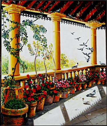 Schilderij getiteld "My Balcony" door Marium Khan, Origineel Kunstwerk