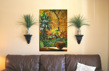 Pintura intitulada "Plants in rockery" por Marium Khan, Obras de arte originais