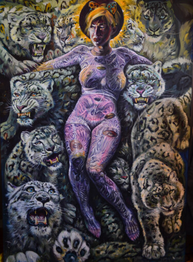 Painting titled "Venus in Furs" by Marius Jucan, Original Artwork, Acrylic Mounted on Wood Stretcher frame