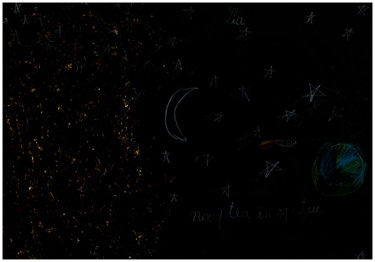 Painting titled "Night in space" by Marian Bogatu, Original Artwork, Pastel
