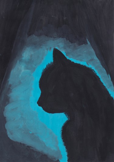 Painting titled "Cat at the Window" by Marian Bogatu, Original Artwork, Tempera