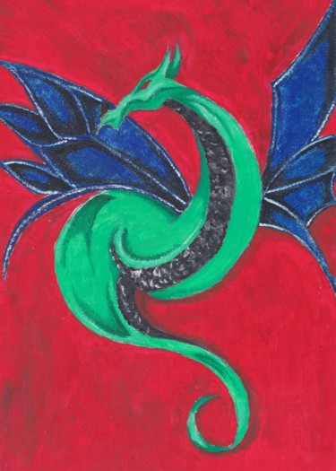 Painting titled "The green dragon" by Marian Bogatu, Original Artwork, Oil