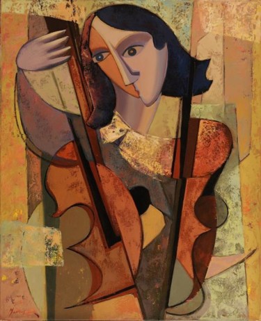 Peinture intitulée "La femme au violonc…" par Marius Zabinski, Œuvre d'art originale