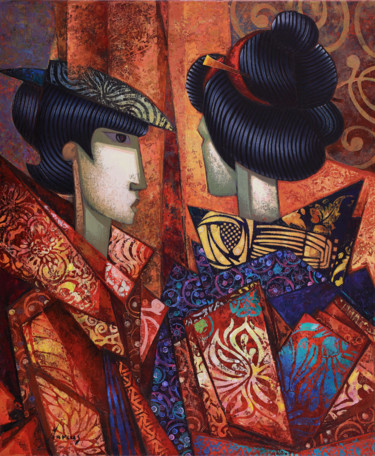 Peinture intitulée "Fusion japonais" par Marius Zabinski, Œuvre d'art originale, Huile