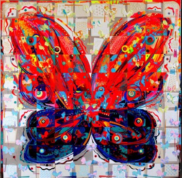 Painting titled "ATOMIC BUTTERFLY" by Marius  Zabinski  Officiel, Original Artwork, Acrylic Mounted on Wood Stretcher frame