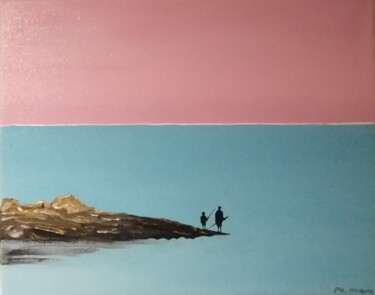 Schilderij getiteld "fishing at sunset" door Mariusz Makula, Origineel Kunstwerk, Olie
