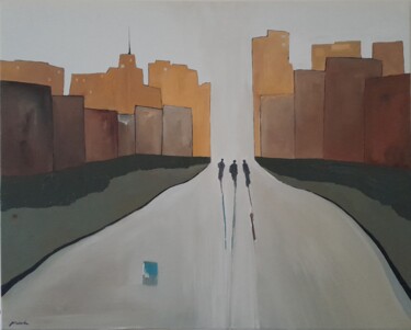 Painting titled "Streets of Northern…" by Mariusz Makula, Original Artwork, Oil