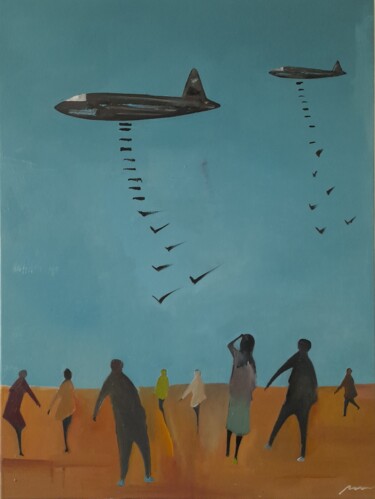 Картина под названием "Bombs birds of free…" - Mariusz Makula, Подлинное произведение искусства, Масло