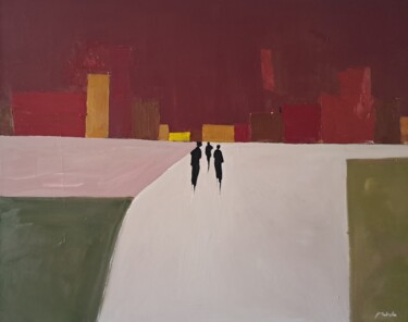 Peinture intitulée "Red city" par Mariusz Makula, Œuvre d'art originale, Huile