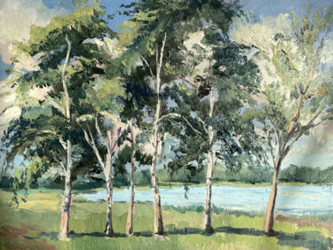 Ζωγραφική με τίτλο "Birch trees" από Mariya Bogdanova, Αυθεντικά έργα τέχνης, Λάδι Τοποθετήθηκε στο Ξύλινο φορείο σκελετό