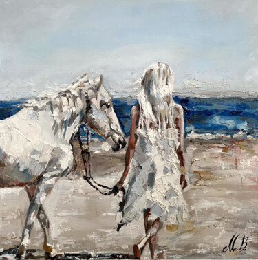 Painting titled "On the shore" by Mariya Bogdanova, Original Artwork, Oil Mounted on Wood Stretcher frame