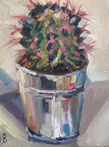 Malerei mit dem Titel "Cactus" von Mariya Bogdanova, Original-Kunstwerk, Öl Auf Karton montiert