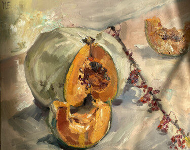 Painting titled "Pretty pumpkin" by Mariya Bogdanova, Original Artwork, Oil Mounted on Cardboard