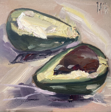 Painting titled "Avocado" by Mariya Bogdanova, Original Artwork, Oil Mounted on Cardboard