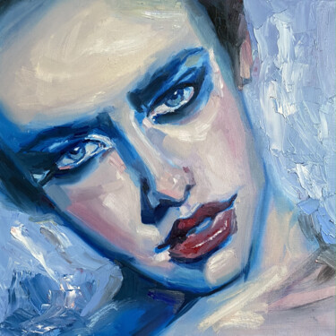 Painting titled "Blue beauty" by Mariya Bogdanova, Original Artwork, Oil Mounted on Wood Stretcher frame
