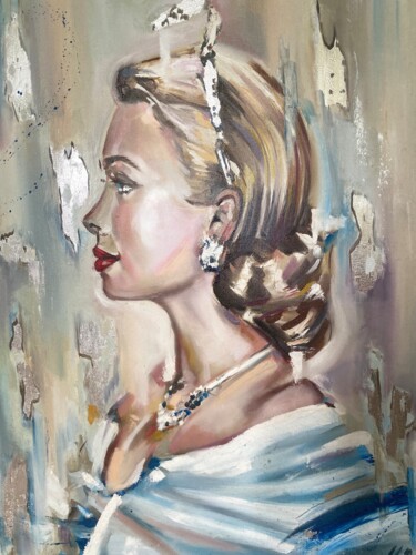 Schilderij getiteld "Grace Kelly" door Mariya Bogdanova, Origineel Kunstwerk, Olie Gemonteerd op Frame voor houten brancard