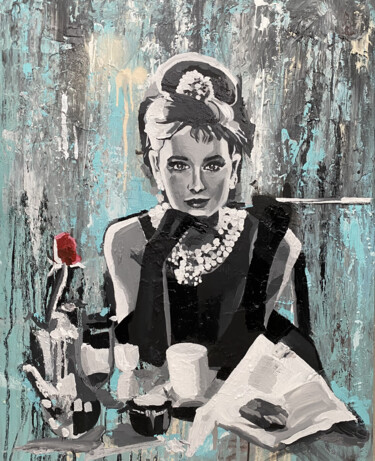 Ζωγραφική με τίτλο "Audrey Hepburn" από Mariya Bogdanova, Αυθεντικά έργα τέχνης, Ακρυλικό Τοποθετήθηκε στο Ξύλινο φορείο σκε…