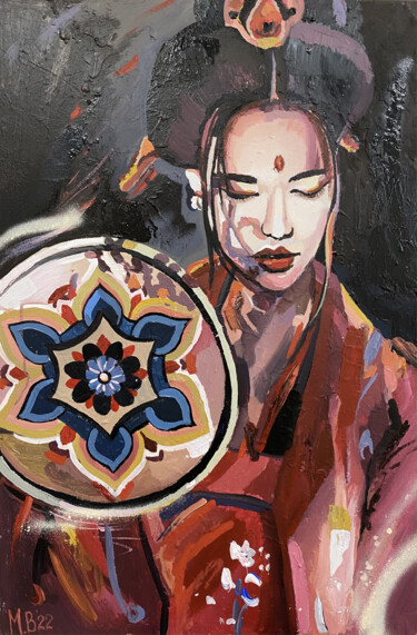 Pintura intitulada "Sensual geisha" por Mariya Bogdanova, Obras de arte originais, Óleo Montado em Armação em madeira
