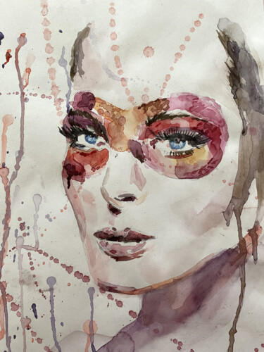 Painting titled "Woman in the mask" by Mariya Bogdanova, Original Artwork, Watercolor