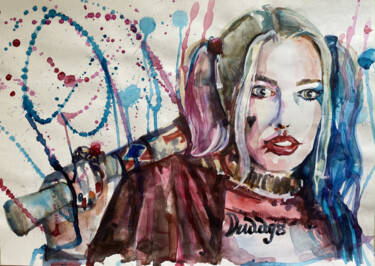 Peinture intitulée "Harley Quinn" par Mariya Bogdanova, Œuvre d'art originale, Aquarelle
