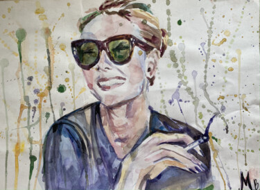 Peinture intitulée "Audrey Hepburn smil…" par Mariya Bogdanova, Œuvre d'art originale, Aquarelle