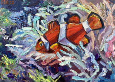 Painting titled "Clownfish" by Mariya Bogdanova, Original Artwork, Oil Mounted on Cardboard