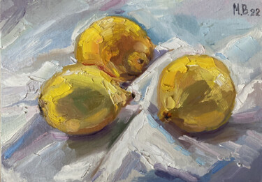 Malerei mit dem Titel "Lemons" von Mariya Bogdanova, Original-Kunstwerk, Öl Auf Karton montiert