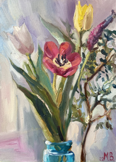 Pittura intitolato "Spring vibes" da Mariya Bogdanova, Opera d'arte originale, Olio Montato su Cartone