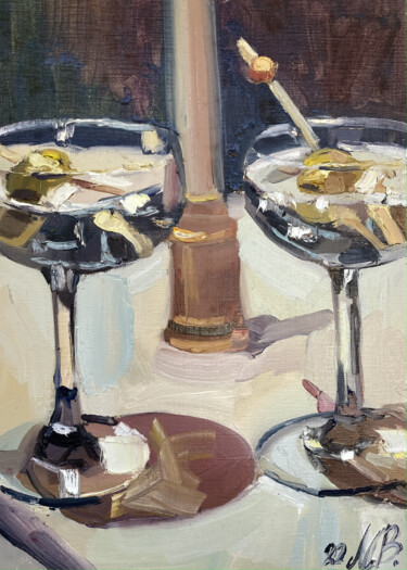 Malerei mit dem Titel "Date with martini" von Mariya Bogdanova, Original-Kunstwerk, Öl