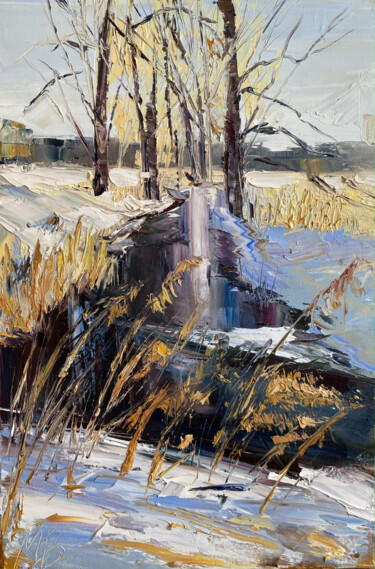 Pintura titulada "Thawed River" por Mariya Bogdanova, Obra de arte original, Oleo Montado en Bastidor de camilla de madera