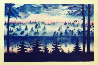 Peinture intitulée "Карельский пейзаж" par Mariya Gromova, Œuvre d'art originale, Aquarelle