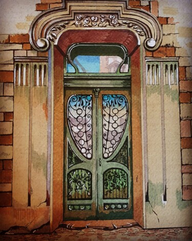 Ζωγραφική με τίτλο "Красивые двери" από Мariya Gromova, Αυθεντικά έργα τέχνης, Μαρκαδόρος