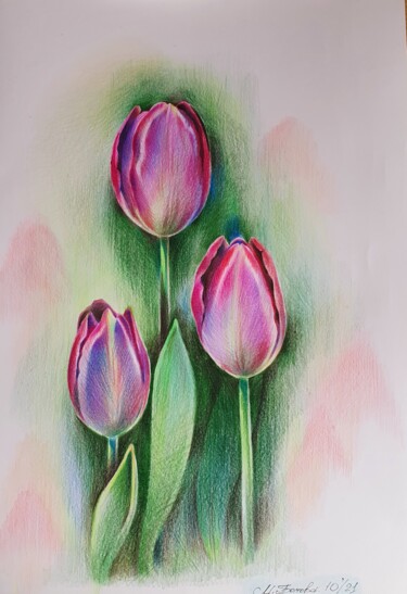 Картина под названием "Tulips" - Мariya Gromova, Подлинное произведение искусства, Карандаш