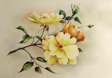 Painting titled "Yellow roses" by Mariya Gromova, Original Artwork, Pencil