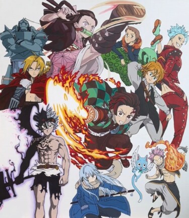 Pittura intitolato "11 аниме персонажей" da Mariya Klein, Opera d'arte originale, Acrilico