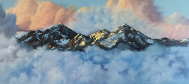 Peinture intitulée "Mountains in the cl…" par Mariya Marchenko, Œuvre d'art originale, Huile Monté sur Châssis en bois