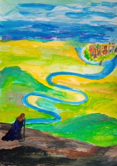 Painting titled "Wanderer" by Mariya Missonova, Original Artwork, Watercolor