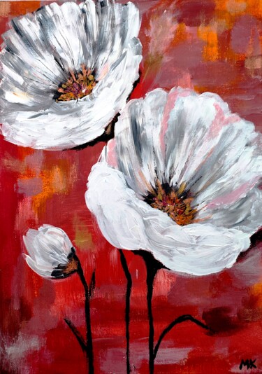 Painting titled "White flowers on a…" by Mariya Missonova, Original Artwork, Acrylic