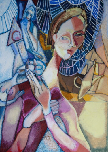 Painting titled "Träumende Frauen" by Mariya Naydis, Original Artwork, Oil Mounted on Wood Panel