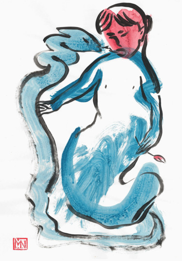 Pittura intitolato "Mermaid and the sna…" da Mariya Nesvyetaylo, Opera d'arte originale, Acrilico